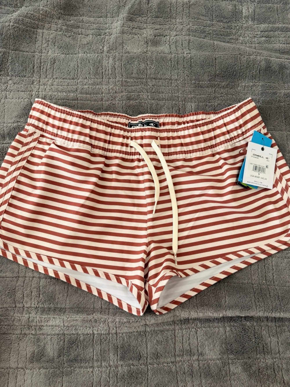 O'Neill Hyperfreak Striped Swim Board Shorts - Rust & Cream (Small)